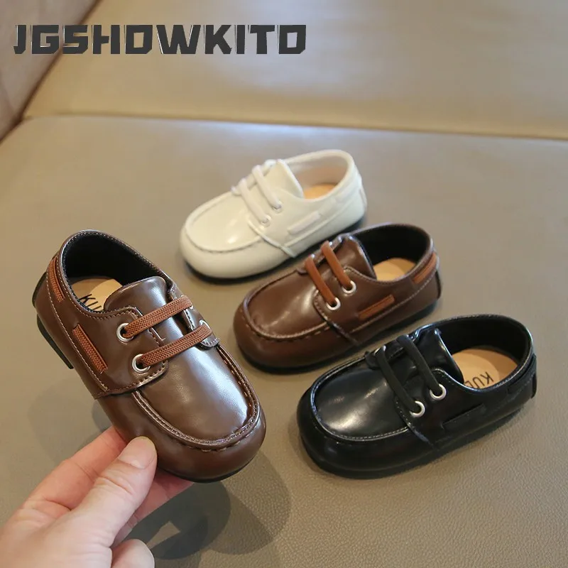 Classic Kids Casual Flats for Little Boys Girls Kindergarten Shoes Retro British Style Children PU Leather Shoes Soft Slip-on