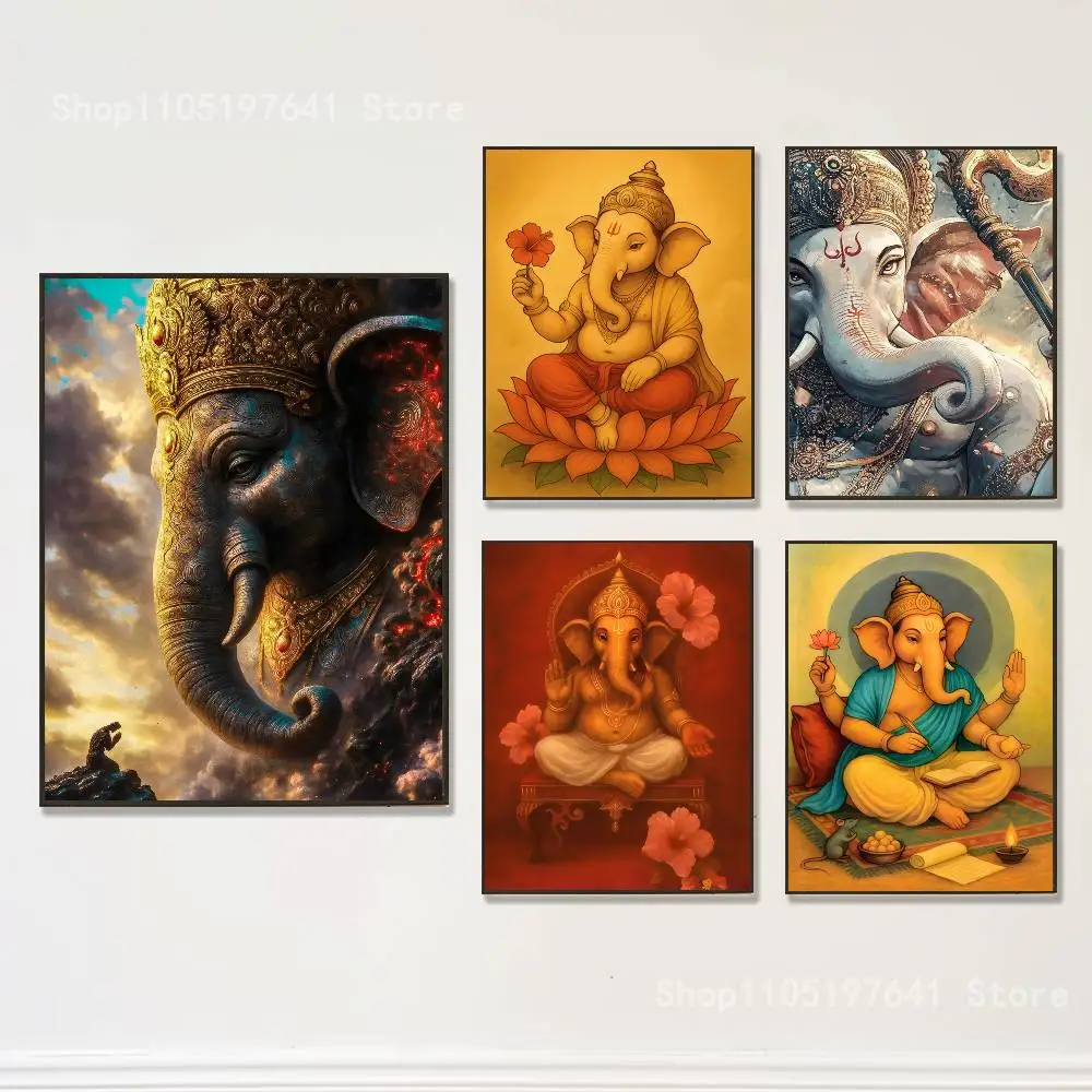 

Ganesh Elephant God Poster Prints Wall Art Picture Painting Gift Living Room Restaurant Bar Large Dec Sticker