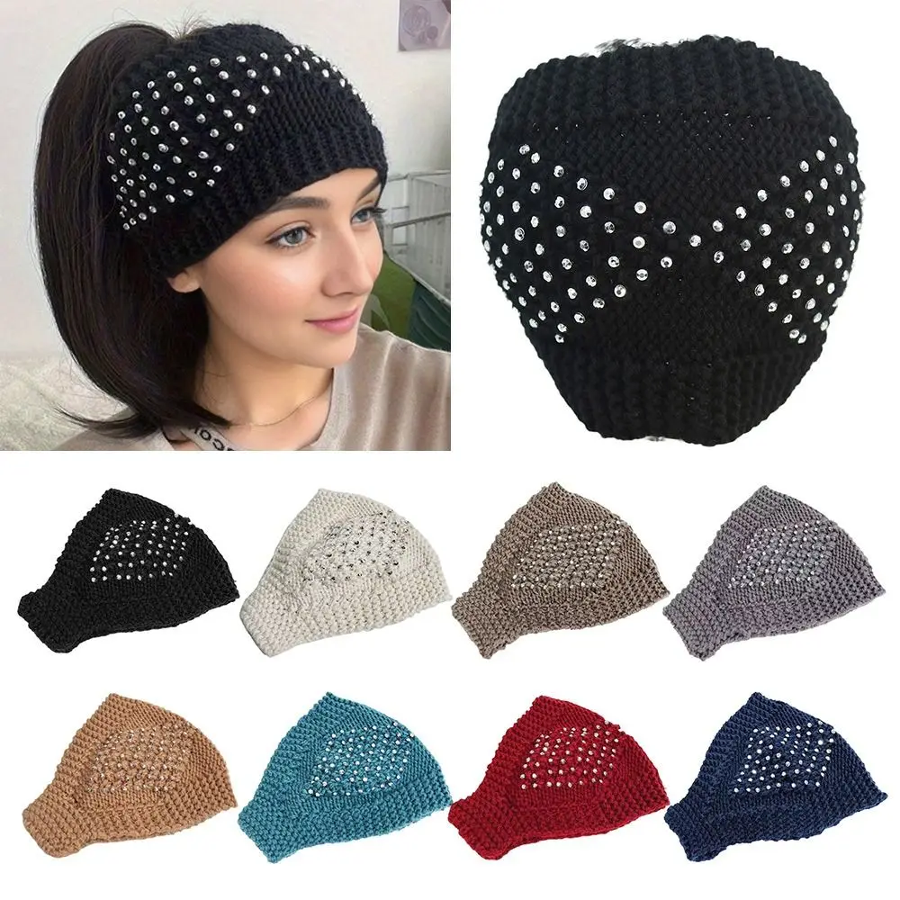 Elastic Knitted Headbands Cap Handmade Sports Hair Accessories Women Headband Hat Wide Brim Bundled Hair Warm Headwrap