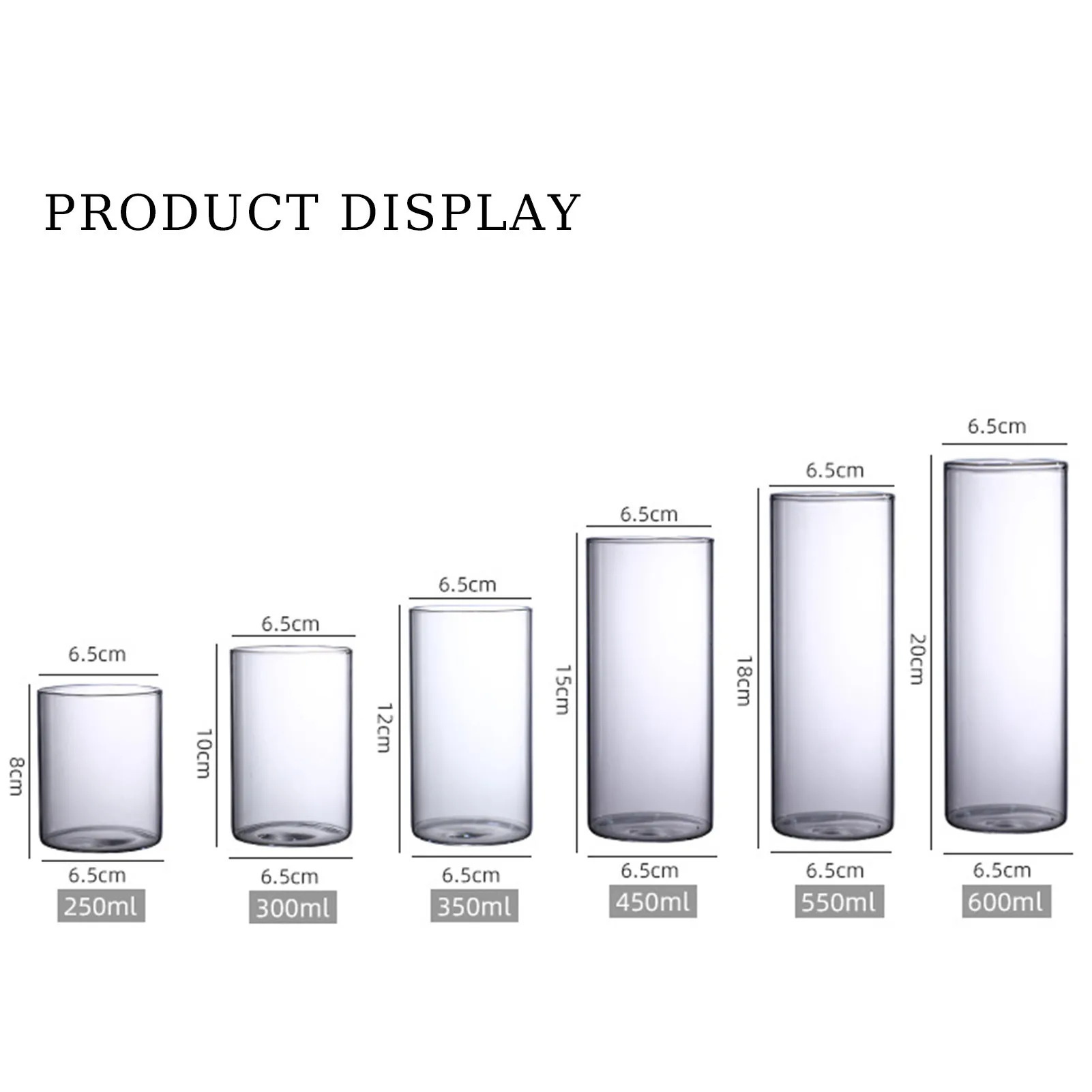 Glass Cylinder Vases Set 6