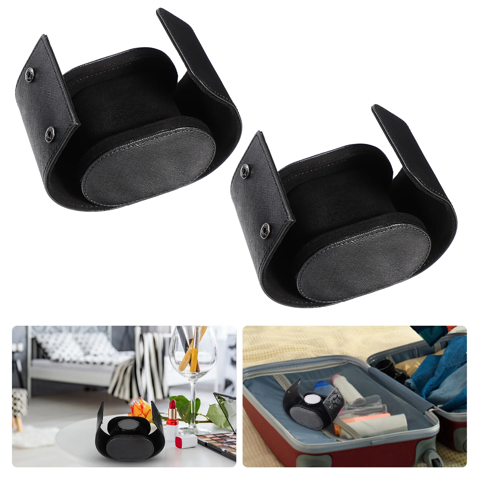 Single Slot Watch Box Black PU Velvet Durable Vintage Portable Storage Travel Jewelry Display Case