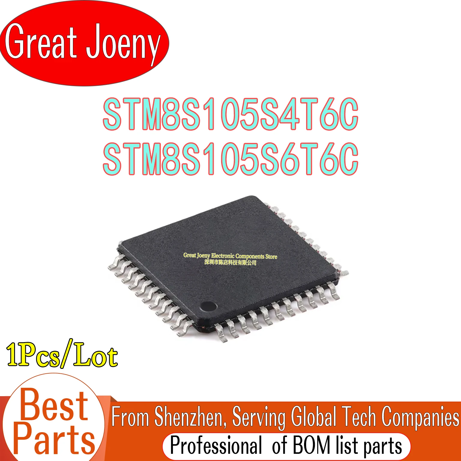 

100% New STM8S105 STM8S105S4T6 STM8S105S6T6 STM8S105S4T6C STM8S105S6T6C IC MCU Chipset LQFP-44