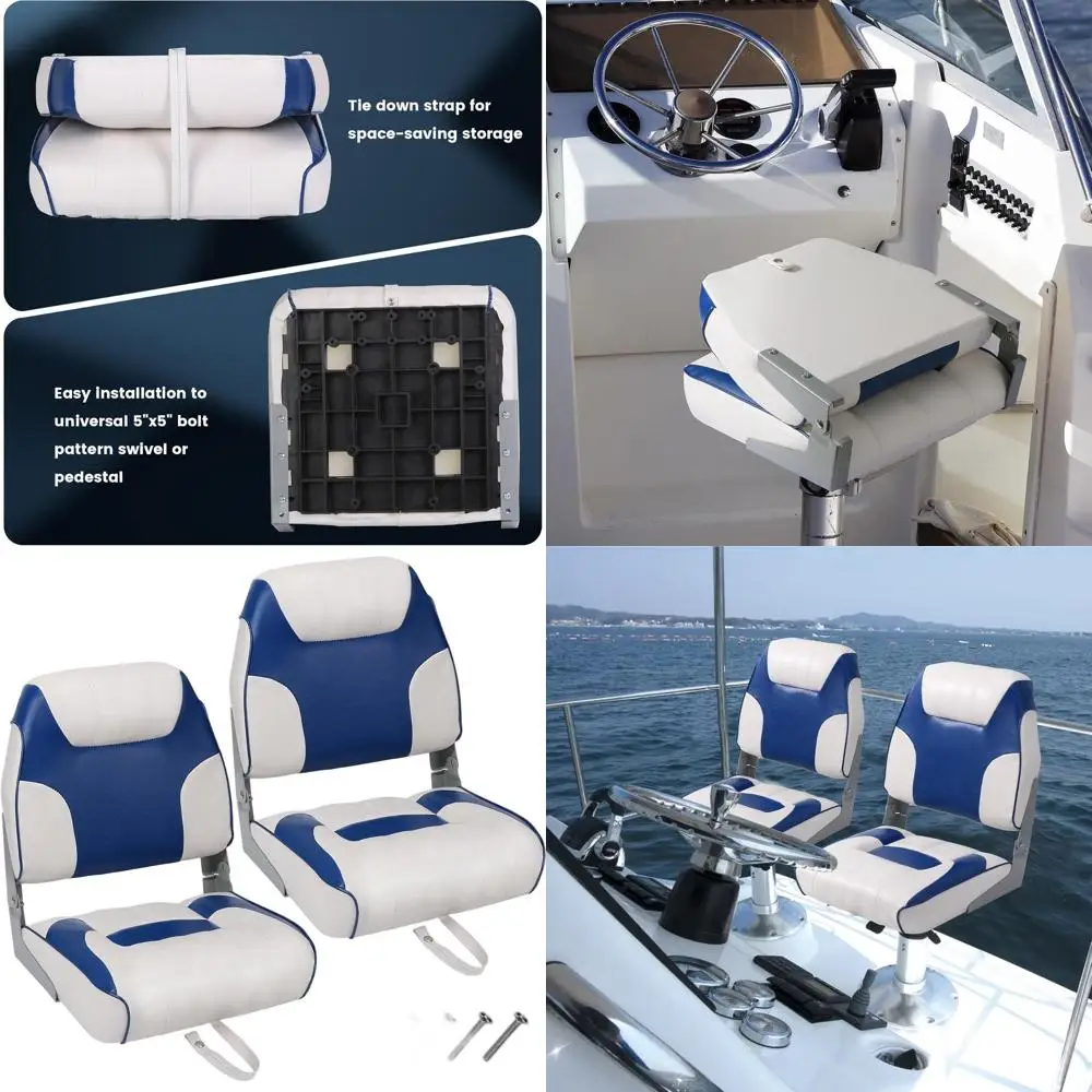 

Комплект из 2 складных сидений для лодки с низкой спинкой – рыболовные кресла для лодки с толстым поролоновым наполнителем, шарнирным и откидным механизмом для рыбалки