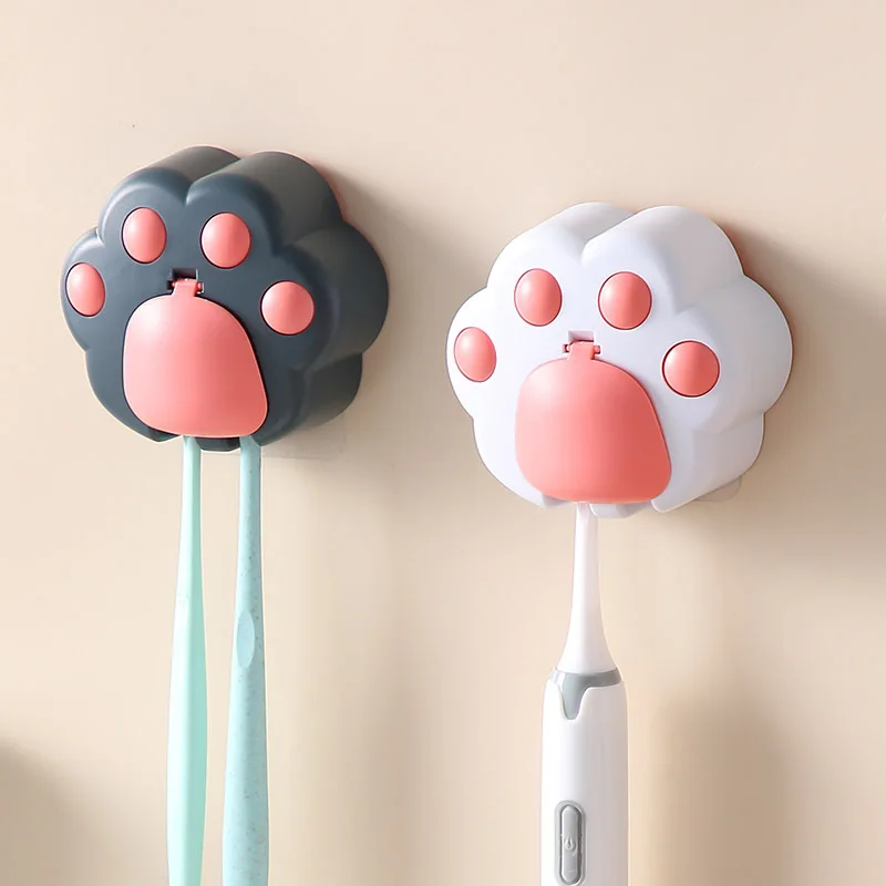 Cartoon Creative Cat\'s Paw Toothbrush Holder Perforation Free Wall-mounted Bathroom Decorative Toothbrush Holder Daily Necessity