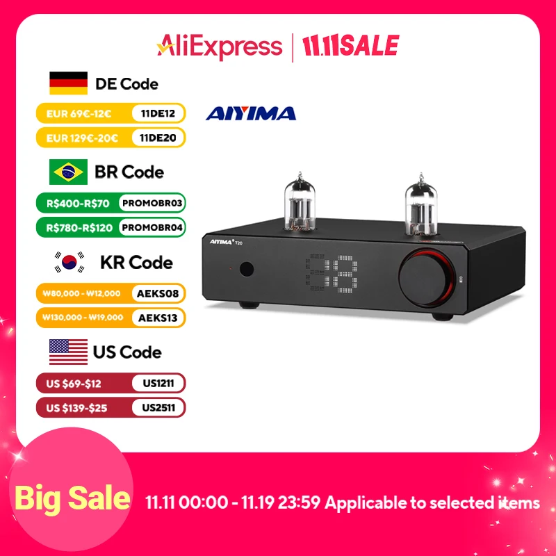AIYIMA T20 Vacuum Tube Preamplifier Amplifier LME49720 /OPA1612 HiFi Amplificador XLR/RCA  Balanced Input 12V Trigger Output
