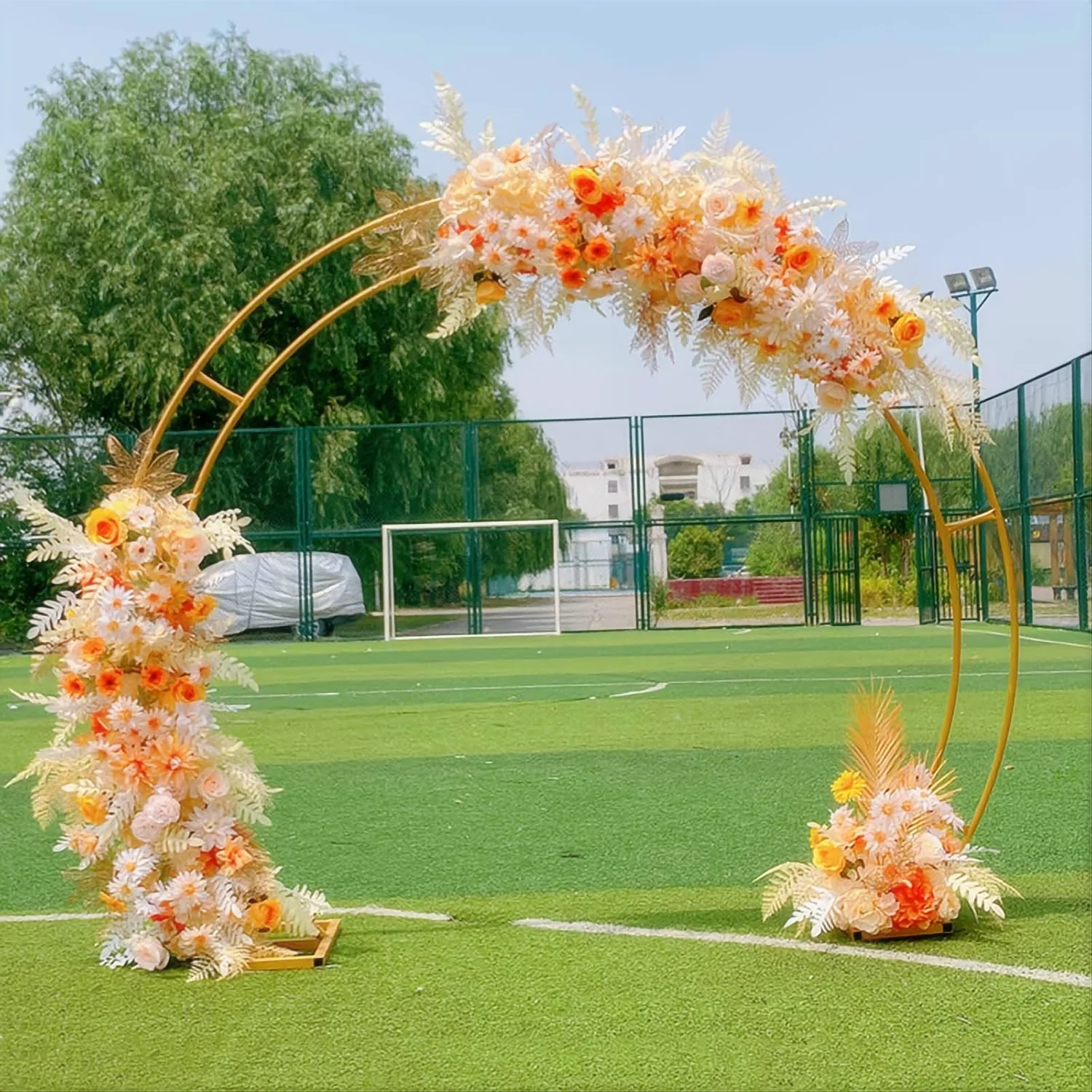 Outdoor Wedding Arch Iron Double Arches, Geometric Shelf, Artificial Flower Stand, Party Stage Backdrop Decor Arches