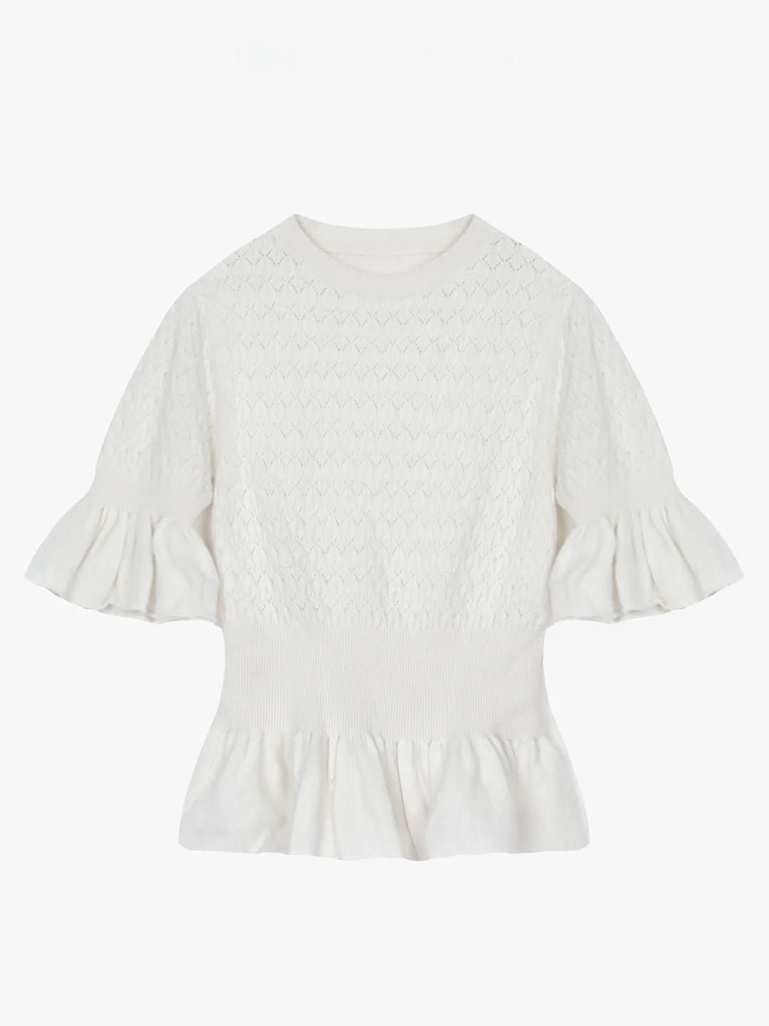 Original Y III CHUAN EO Australian Wool Knitted Dress with Lace Hem Embroidery Hollow out Waist Design Soft round Neck Top