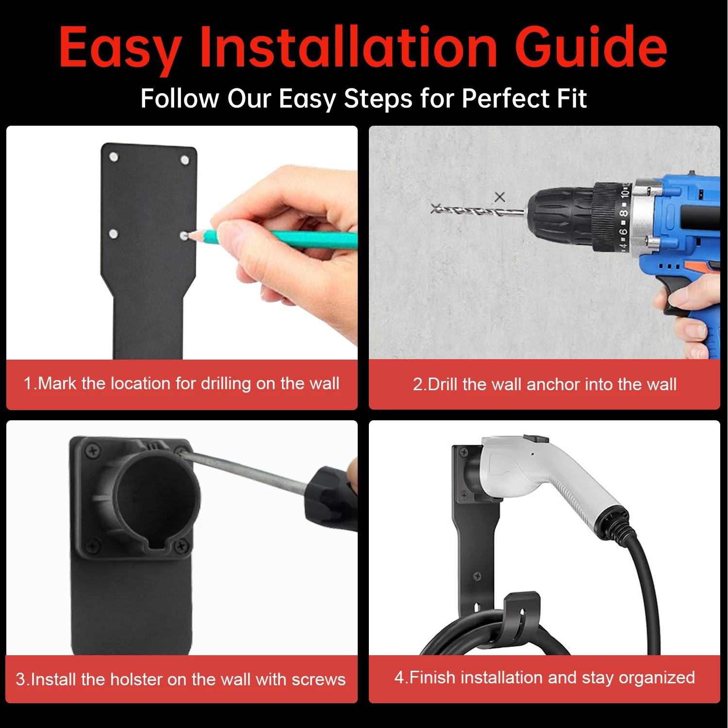 EV Charger Holder Kit di montaggio a parete 2 IN 1 EV Charger Holster Dock per SAE J1772 connettore accessori portacavi per esterno