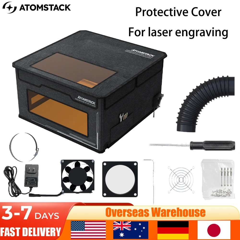 

ATOMSTACK Laser Engraver Enclosure Fireproof and Dustproof Protective Cover FB2 760x740x420mm With Exhaust Fan and Pipe Fits