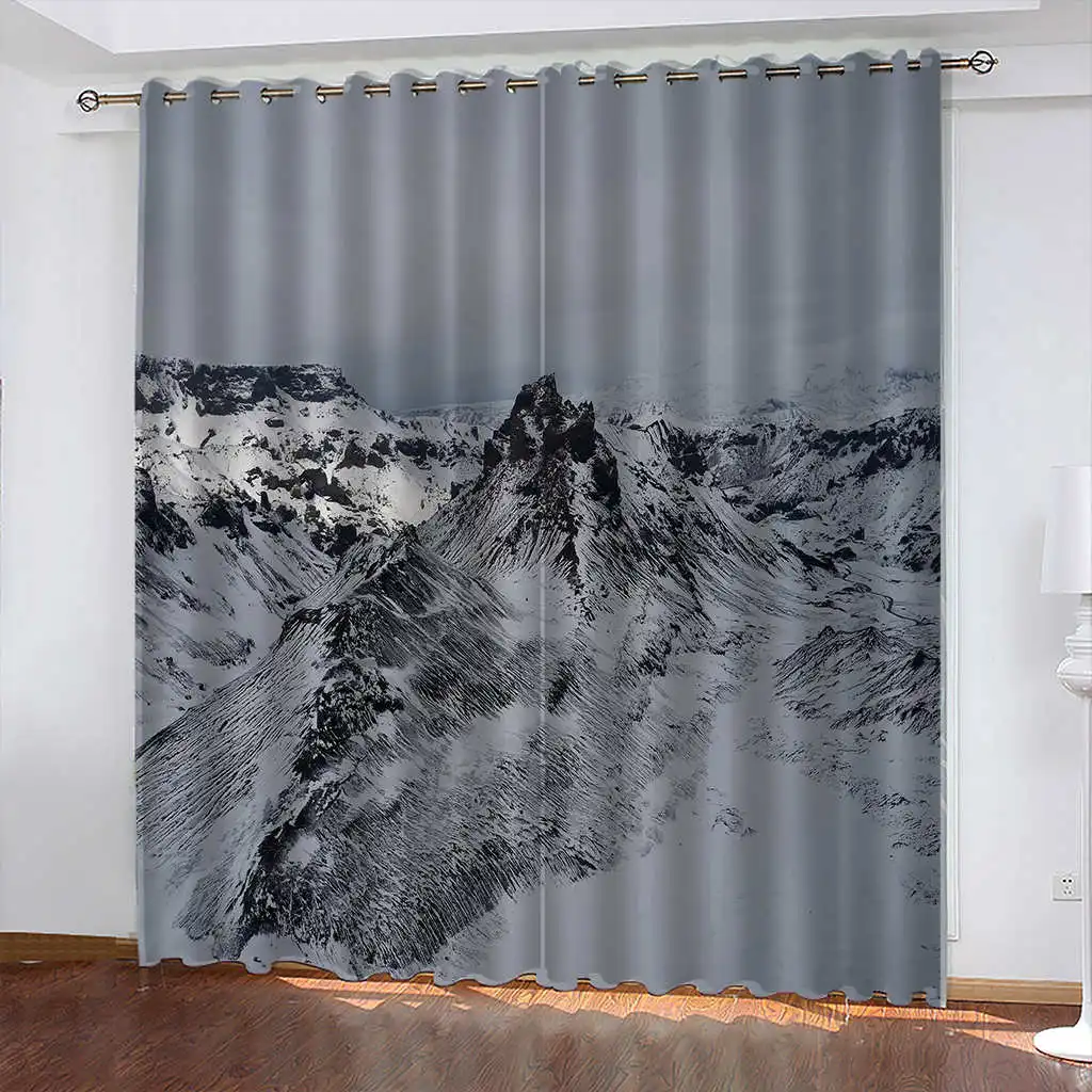 

Winter Landscape 3D Printing Bedroom Living Room Curtain with Hook Accessories Cortinas Para Cocina Curtain Blackout