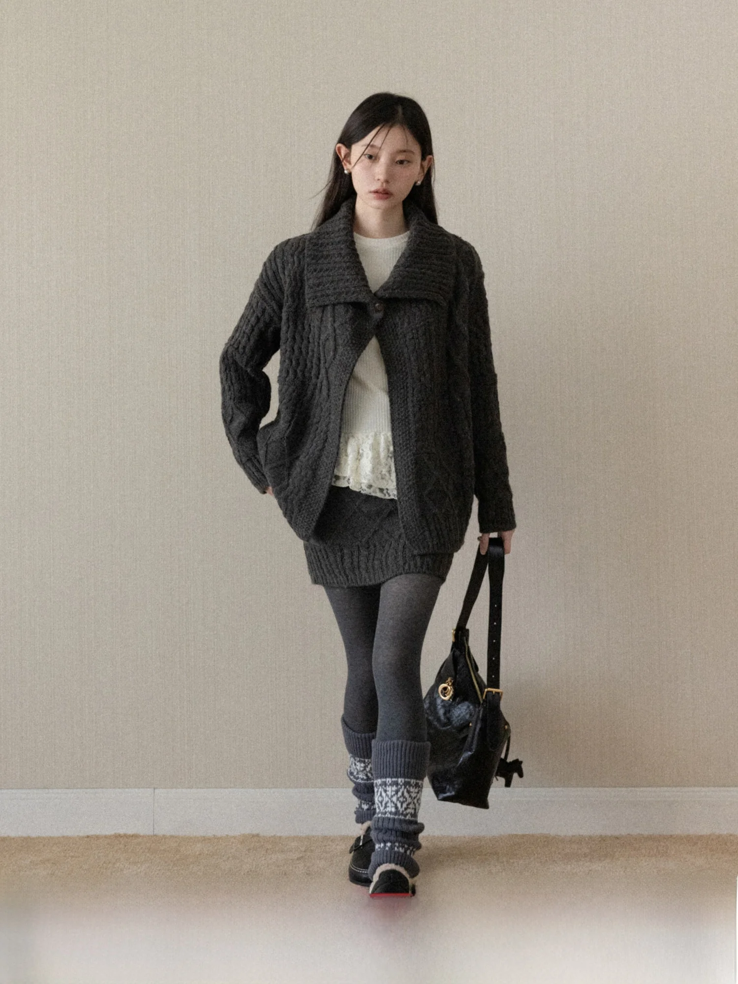 

Retro Twist Knit Open Cardigan Sweater Women's Loose Slimming Outerwear Casual Sle Long Sve Soft Polyester Fiber