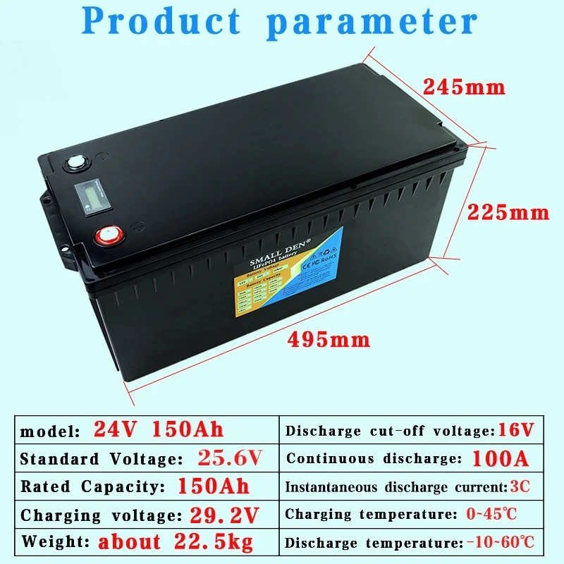 24V 150Ah Lifepo4 battery pack 8S 2400W High power Scooter Cells With BMS 29.2v Solar RV golf cart wheelchair LED lamp Tax Free