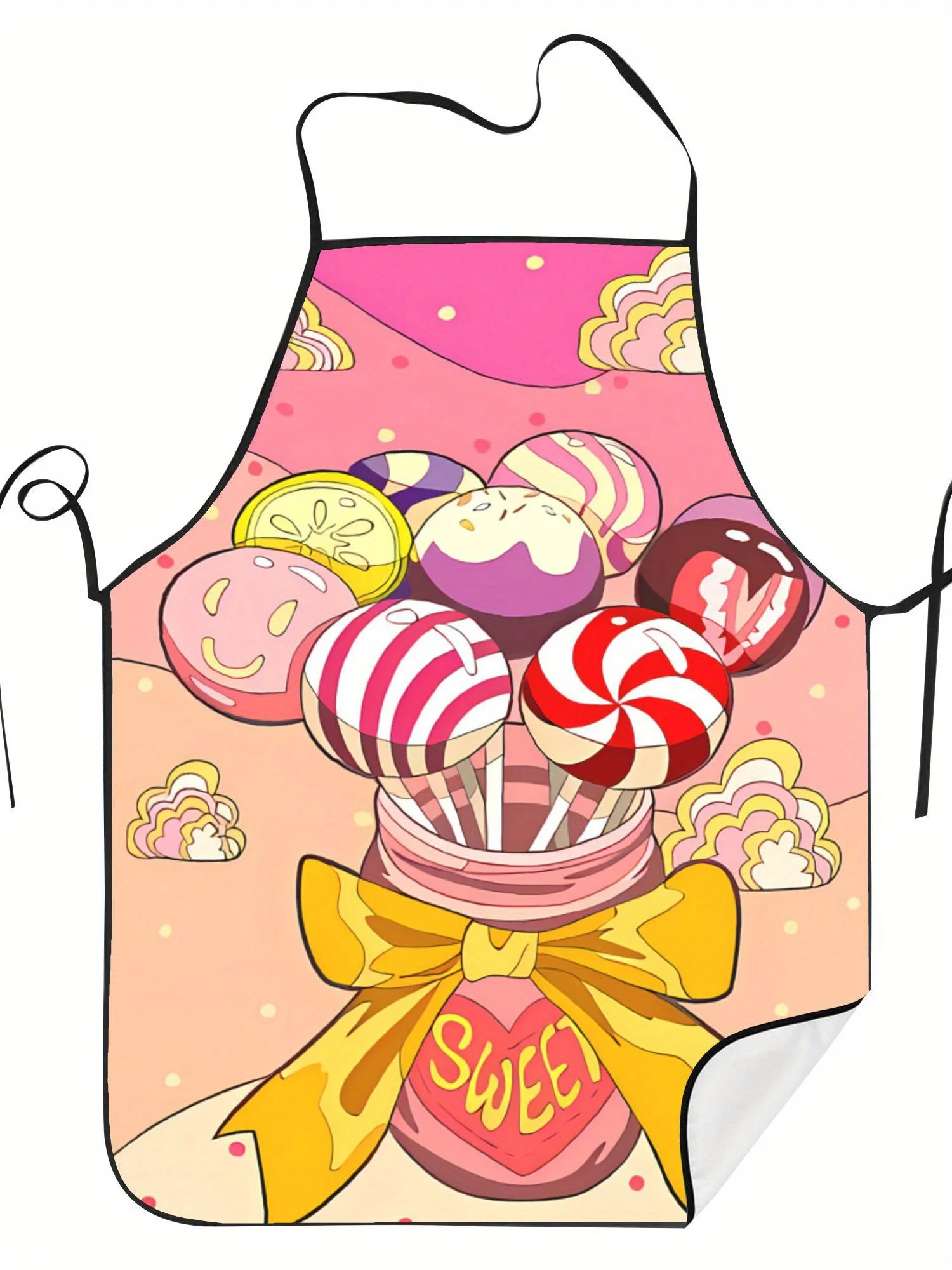 Sweet Candy Lollipop Apron, Cute Dessert Graphic Cooking Bib, Pink Pastry Kitchen Decor, Gift for Baker Mom
