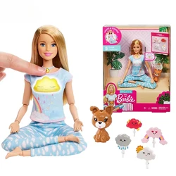 Original Barbie Dolls Breathe with Me Guided Meditation Exercises Sports Bjd Doll Puppy Accessories Toys for Girls Children Set