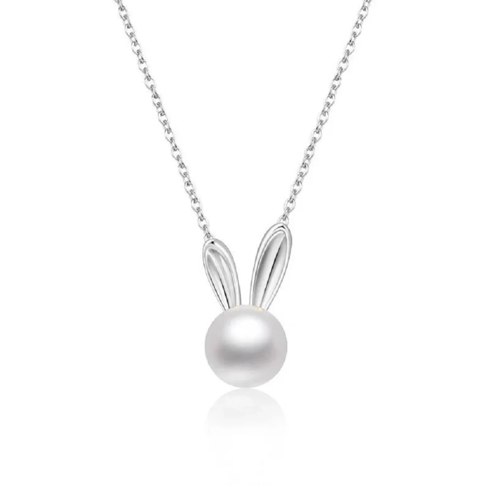 

AAA7-8mm 8-9mm Natural South Sea Pearl Women's Rabbit Pearl Necklace Rabbit 18inch 925 Pure Silver