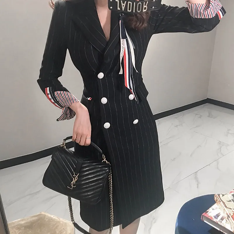 Autumn Luxury Windbreaker Vestidos Suit Single Breasted Women Mid Long Clothing Blazers Slim Trench Women Coat Corsage Delivery