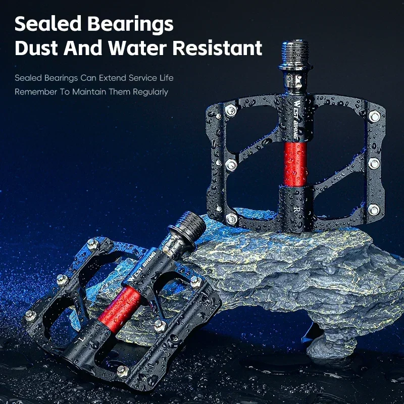 

WEST BIKING, сверхлегкие педали для шоссейного велосипеда, алюминиевый сплав с ЧПУ, MTB, 3 подшипника, противоскользящие компактные велосипедные плоские педали, детали велосипеда