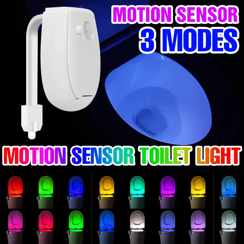 

LED Toilet Lamp Waterproof Toilet Bowl Seat Backlight Smart PIR Motion Sensor Nightlight WC Atmosphere Lighting 7 Colors 3 Modes