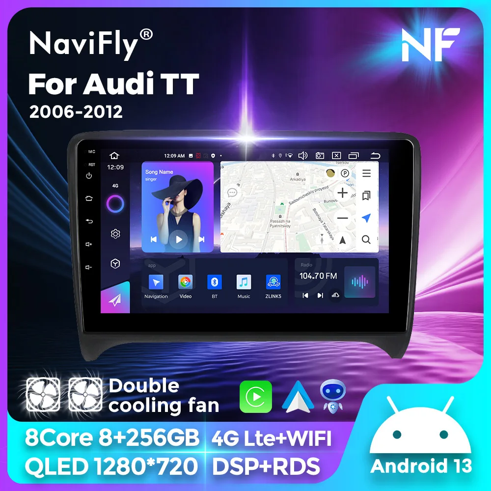 

Navifly 8G 256G DSP Carplay Android Auto Radio Smart car systems For Audi TT MK2 8J 2006-2014 Multimedia Player GPS 2 Din Stereo