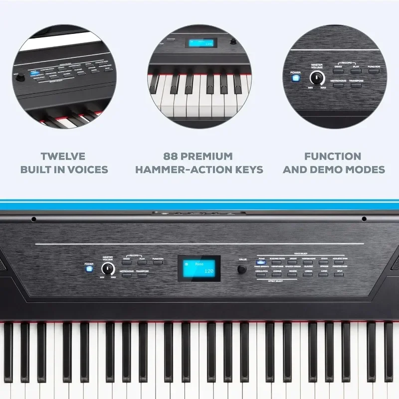 88 Weighted Keys Digital Piano Keyboard with Hammer Action 2x20W Speakers 12 Voices Record and Lesson Mode Suitable for Training