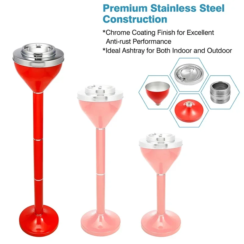 Adjustable Floor Standing Ashtray Stainless Steel Outdoor Smoking Ashtray with Lid for Bathroom Office KTV Removable