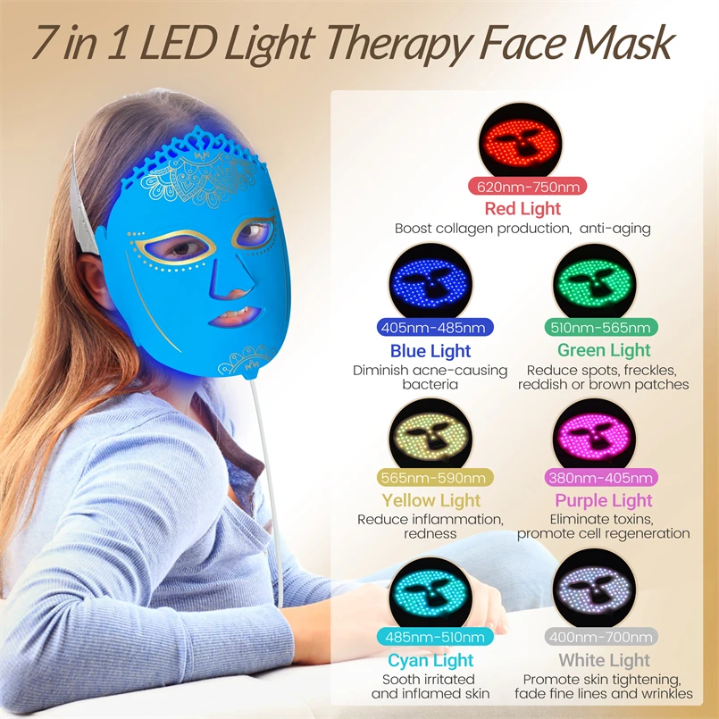 Frovab 7 Colors LED Photon Therapy Mask Silicone Red Light Therapy for Face Aesthetic LED Mask Firming Skin Care Equipment