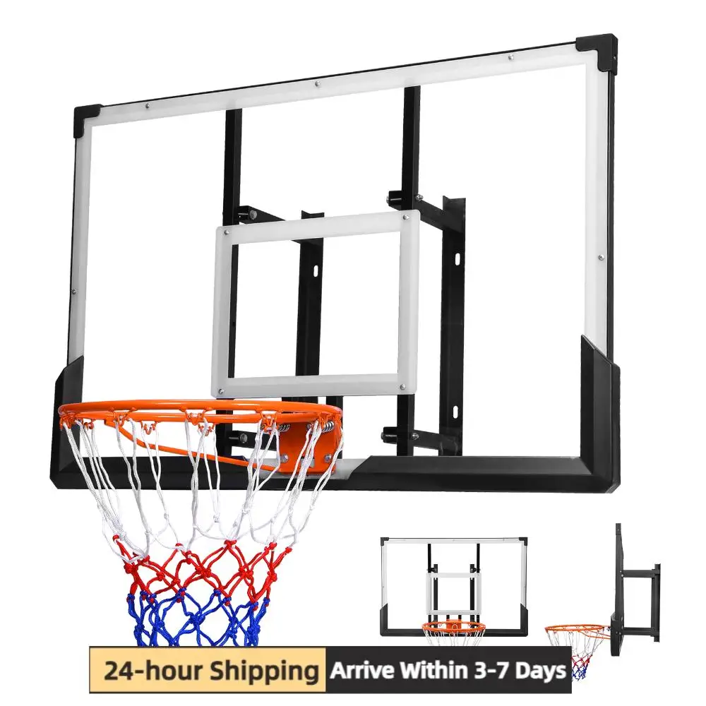 

47-Inch Wall Mounted Basketball Hoop PC Backboard Basketball Goal for Garage Indoor & Outdoor Use