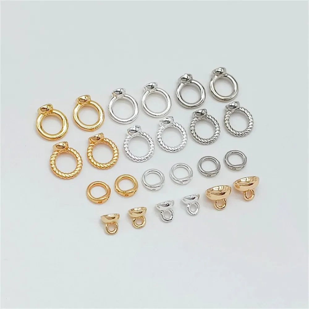 

14K Gold-plated Large Hole Hidden Coil Closed Link Ring Hanging Cap, DIY Pearl Bracelet Necklace Ending Clasp