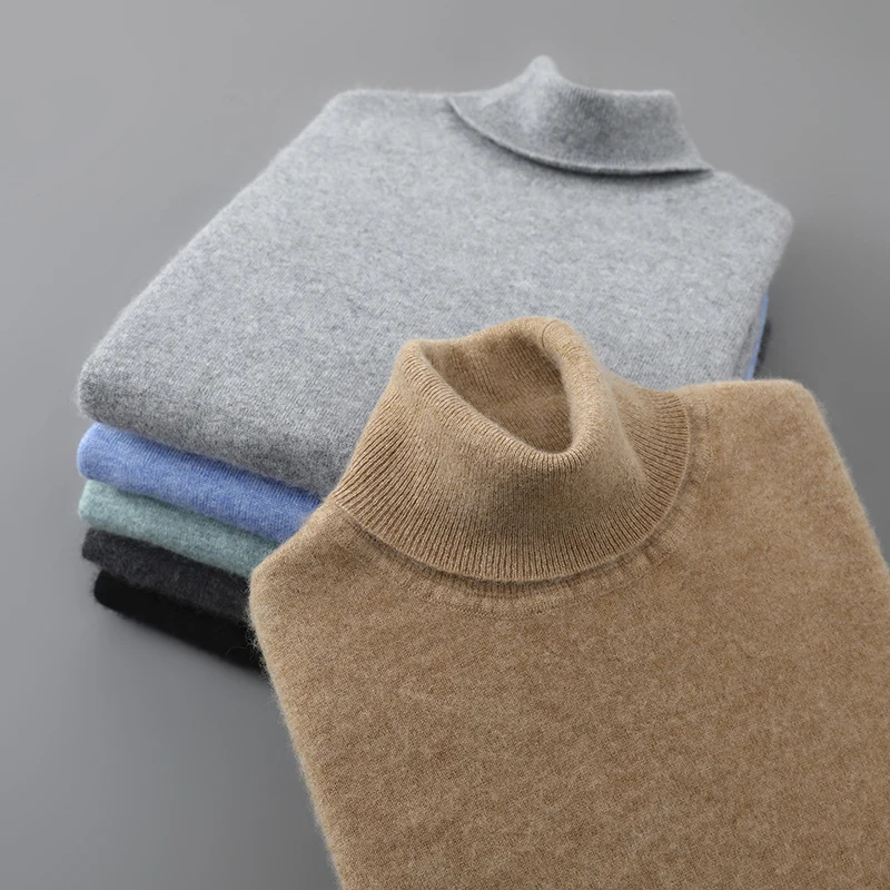 

2025 Autumn/Winter High Collar Men's 100% Pure Wool Stylish Youth Loose Knitted Outerwear Flip Collar Casual Base Men's Sweaters