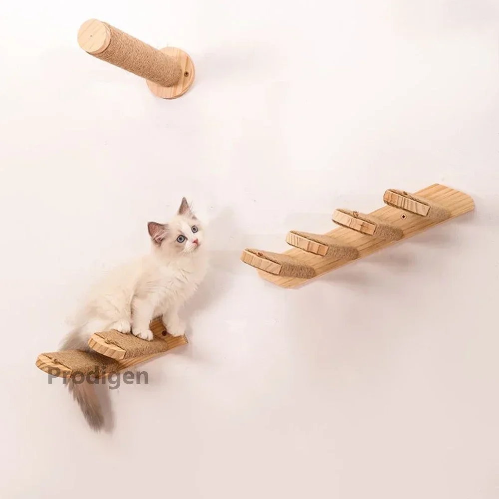 Hamaca montada en la pared para gatos, escalones de cuatro escaleras con cuerda de Sisal, estante de cama para dormir, poste par