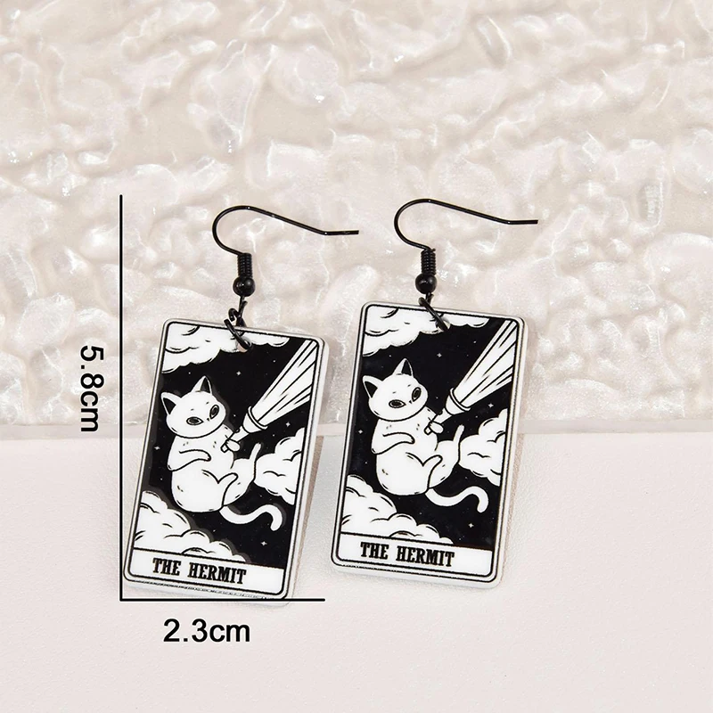 1 Pair of Black and White Cat Animal Lady Earrings Fortune Card Tarot Card Acrylic Metal Jewelry Accessories Gift for Friends