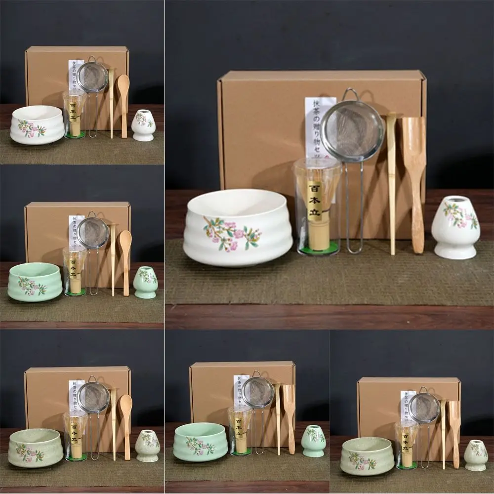 

6pcs New Bamboo Ceramic Japanese Matcha Tea Set Food Grade Reusable Match Bowl Safe Green Tea Whisk Stirring