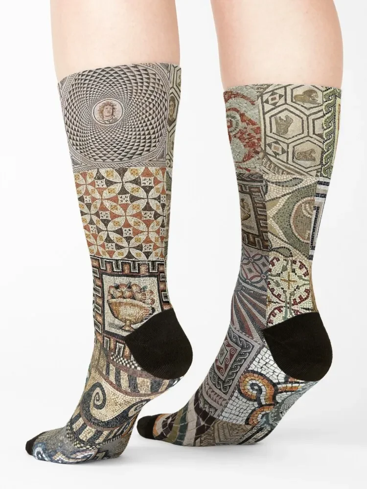 Calcetines de mosaico romano para hombre y mujer, medias deportivas con punta de baloncesto, de lujo