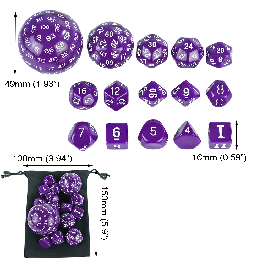 15 sztuk / zestaw kości wielościenne D3-D100 z torbą do gry DND RPG Akcesoria do gier planszowych