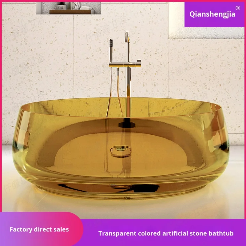 Colorful Transparent Resin Bathtub One-Piece Multi-Color Thin Edge Artificial Stone Soaking Freestanding For Hotels Villas