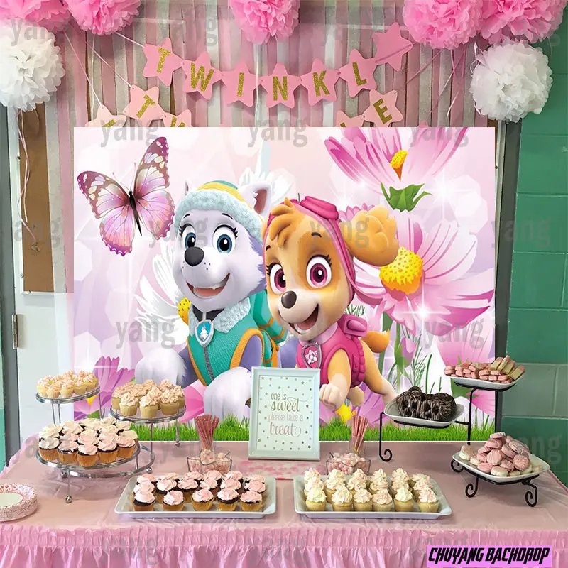 Fondo de rescate de perro Paw Patrol Everest Skye, telón de fondo para fotografía de cumpleaños para niños, fiesta, fotografía personalizada, decoración para sesión fotográfica