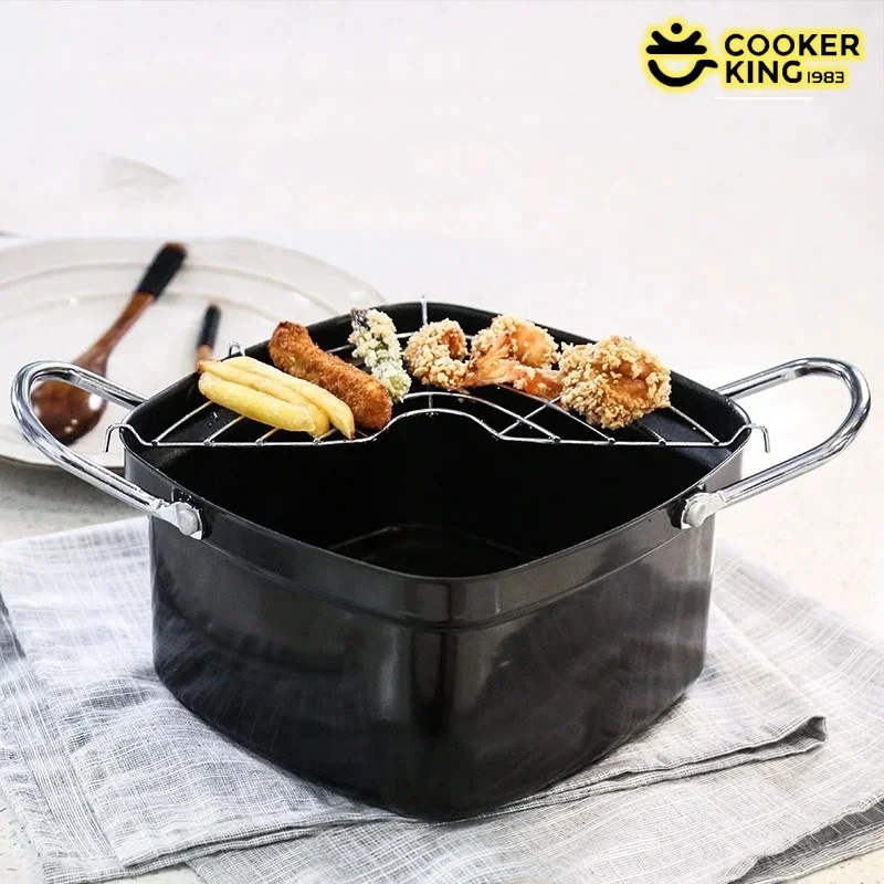 

Фритюрница COOKER KING, мини-фритюрница с антипригарным покрытием и стойкой для слива масла, низкодымная кастрюля для картофеля фри, кастрюли для лапши, семейные кухонные принадлежности