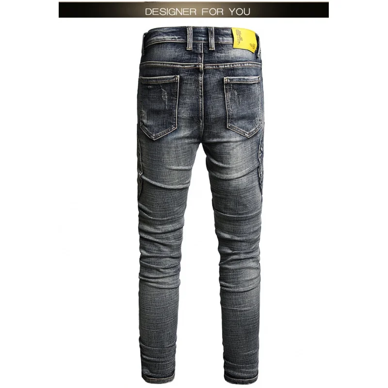 

2026 мотоциклетные джинсы, мужские уличные вечерние трендовые повседневные лоскутные дизайнерские мужские модные новые стильные узкие брюки
