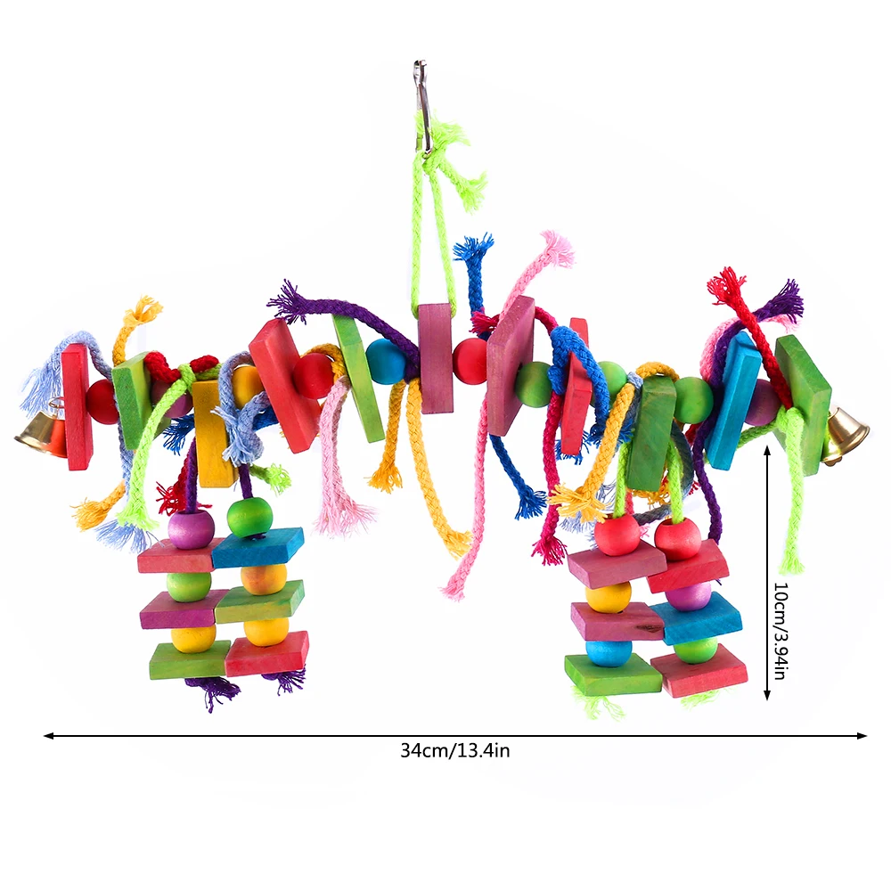 Parrot Chew Toy Multicolored Wooden Cotton Rope Birds Toy Bite Bridge Parrot Foraging Tearing Cockatiels Training Hang Swings