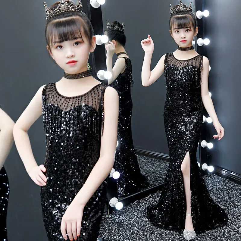 

Evening Dresses For Girls 2y- 14y Sequined Mermaid Girls Party Dress Side Slit Teenage Girl Ceremony Dress robe soiree enfant