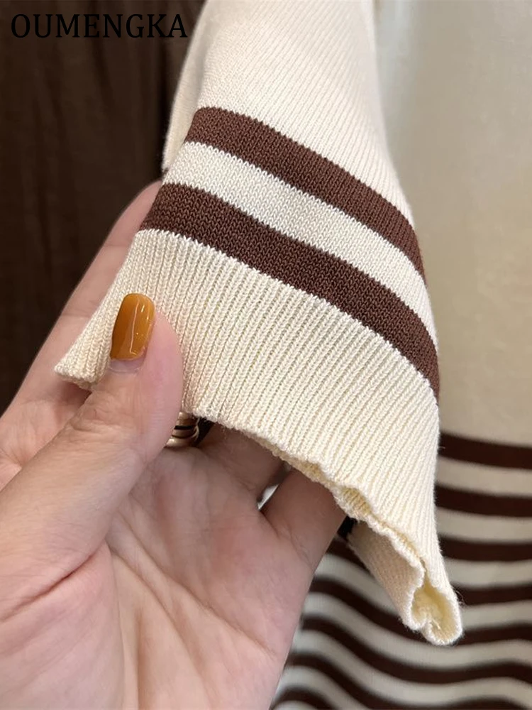 OUMENGKA Striped V Neck Knit Sweater Women's Summer Temperament Short Sleeve Solid Color Versatile Cropped Cardigan Top