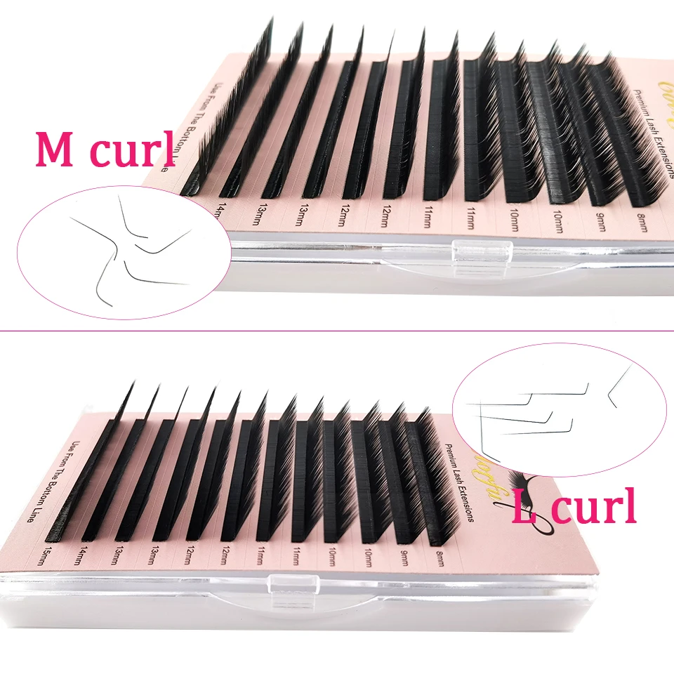 Extensão de cílios individuais para maquiagem, Lash vison falso, Lash colorido, L Curl, preto, fosco, volume russo, longo, 8-20mm