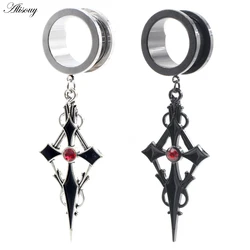 Alisouy 2PCS Stainless Steel Cross Rhombus Zircon Crystal Ear Tunnel Plug Flesh Expanders Stretcher Gauges Piercing Body Jewelry