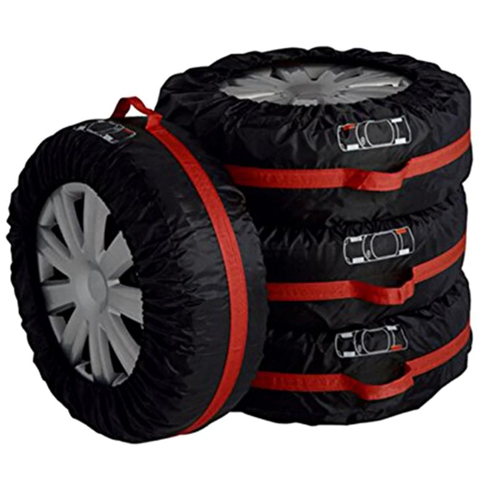 

1/ 4pcs Car Auto Tyre Spare Tire Wheel Protection Covers Black and Red Storage Bags Carry Tote Covers Vehicle Wheel Protector