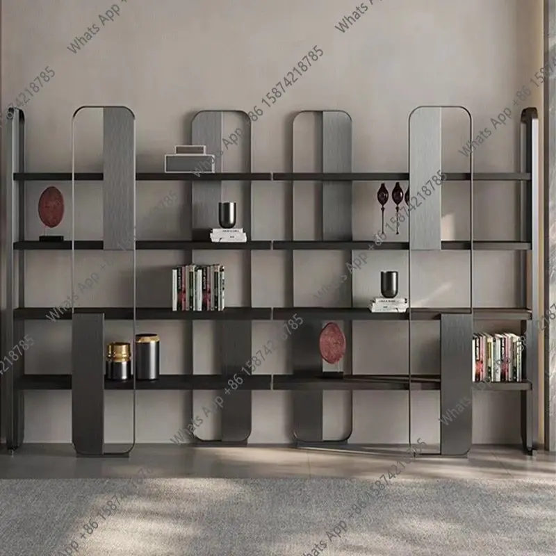 

Italian light luxury bookshelf study shelf stainless steel bookcase modern simple living room office wrought iron partition