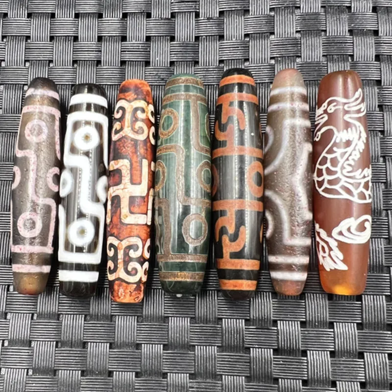 

Weathered Agate Dzi Jade Loose Nine- Three-Eyed Zodiac Wan Zi Jewelry Beads