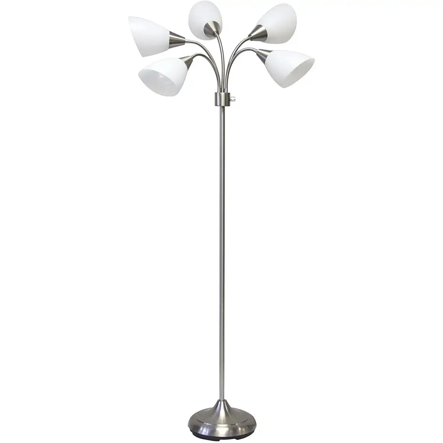 

Five Light Floor Lamp, Brushed Steel, White Frosted Plastic Shade