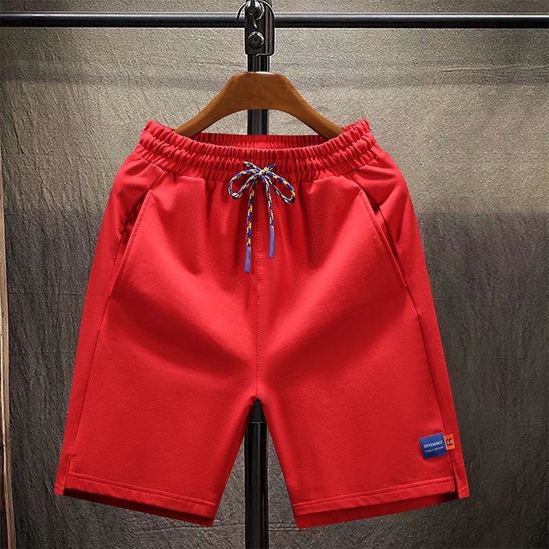 

Red Cotton Sport orts ex Summer Loose Faion Beach Five-Point Pants Low Waist Straight Leg Casual Trousers for Youth