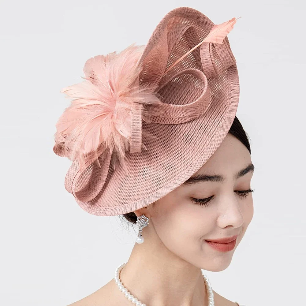 

2025 Elegant Fascinator Hat for Women Tea Party Kentucky Derby Fascinator Pillbox Hat Feather Flower Fascinator Wedding Cocktail