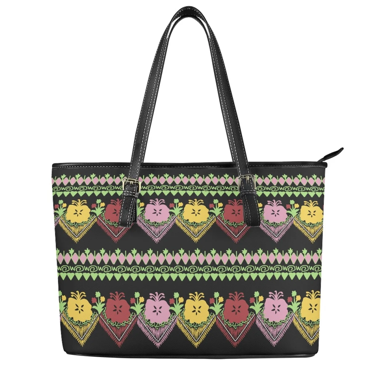 New Polynesian traditional tribal style Pattern Print custom Large Leather Tote Bag Shoulder Ladies Handbags and purses